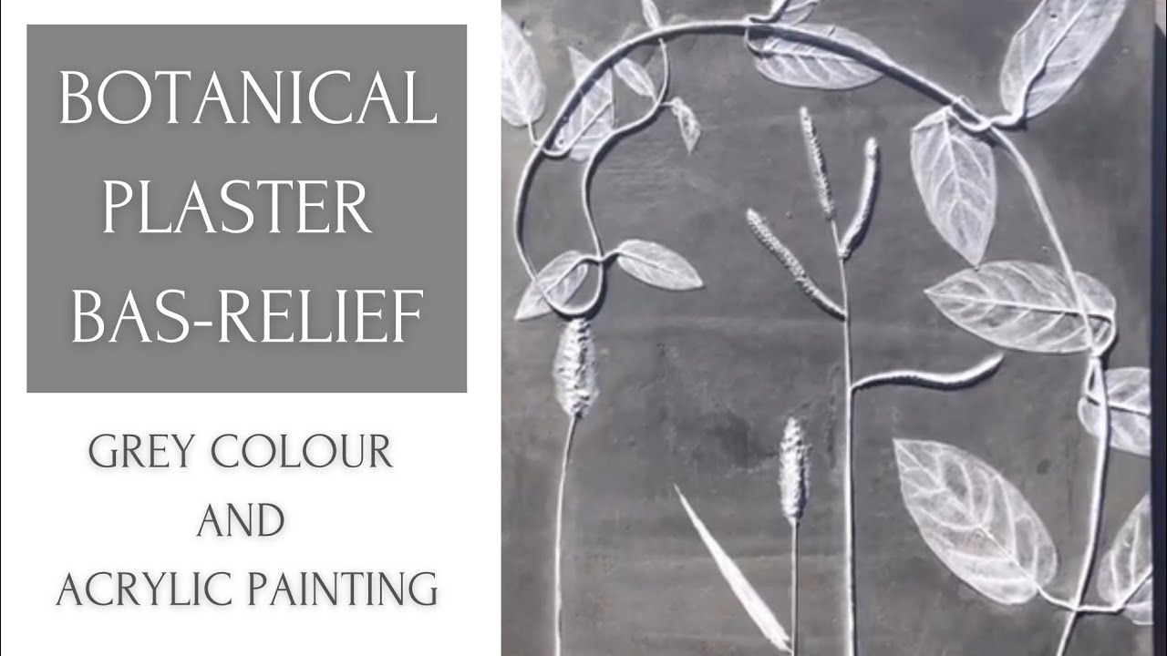 Botanical Plaster Bas-Relief. Acrylic Painting on Plaster. Botanical Plaster Casting Art