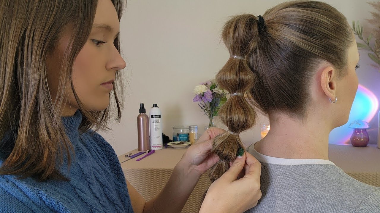ASMR Perfectionist Slick Ponytail With Bubble Braiding | Hair Styling,  Brushing & Combing for Sleep