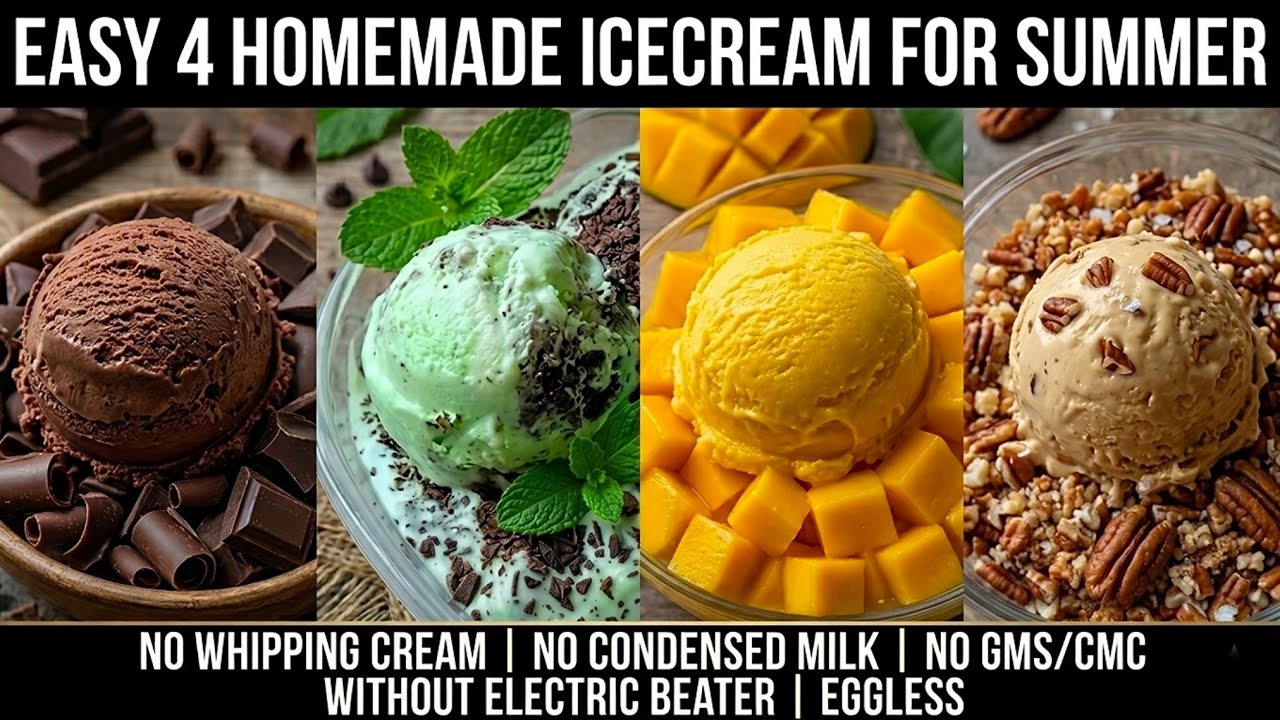 4 Best Homemade ICE CREAM Recipe - No Whipping Cream, No Condensed Milk !
