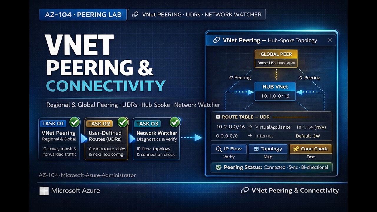 AZ-104 Lab 06: Azure Intersite Connectivity | VNet Peering & Network Watcher Tutorial