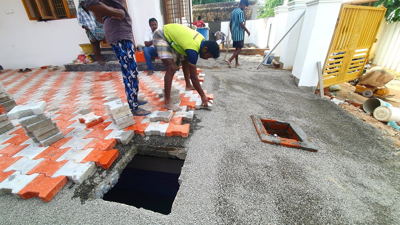 Flooring Techniques_Parking Area Paver Block installation with vibrator|Paver block design