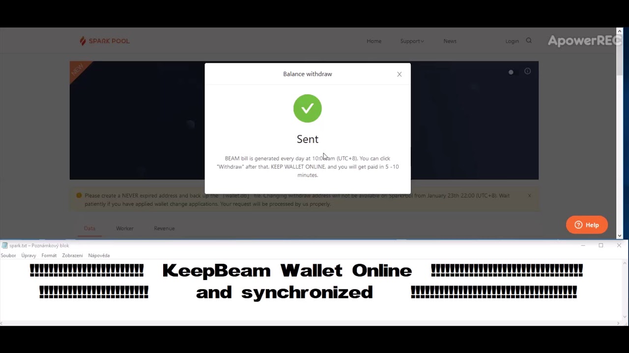 How to withdraw BEAM from Sparkpool to wallet