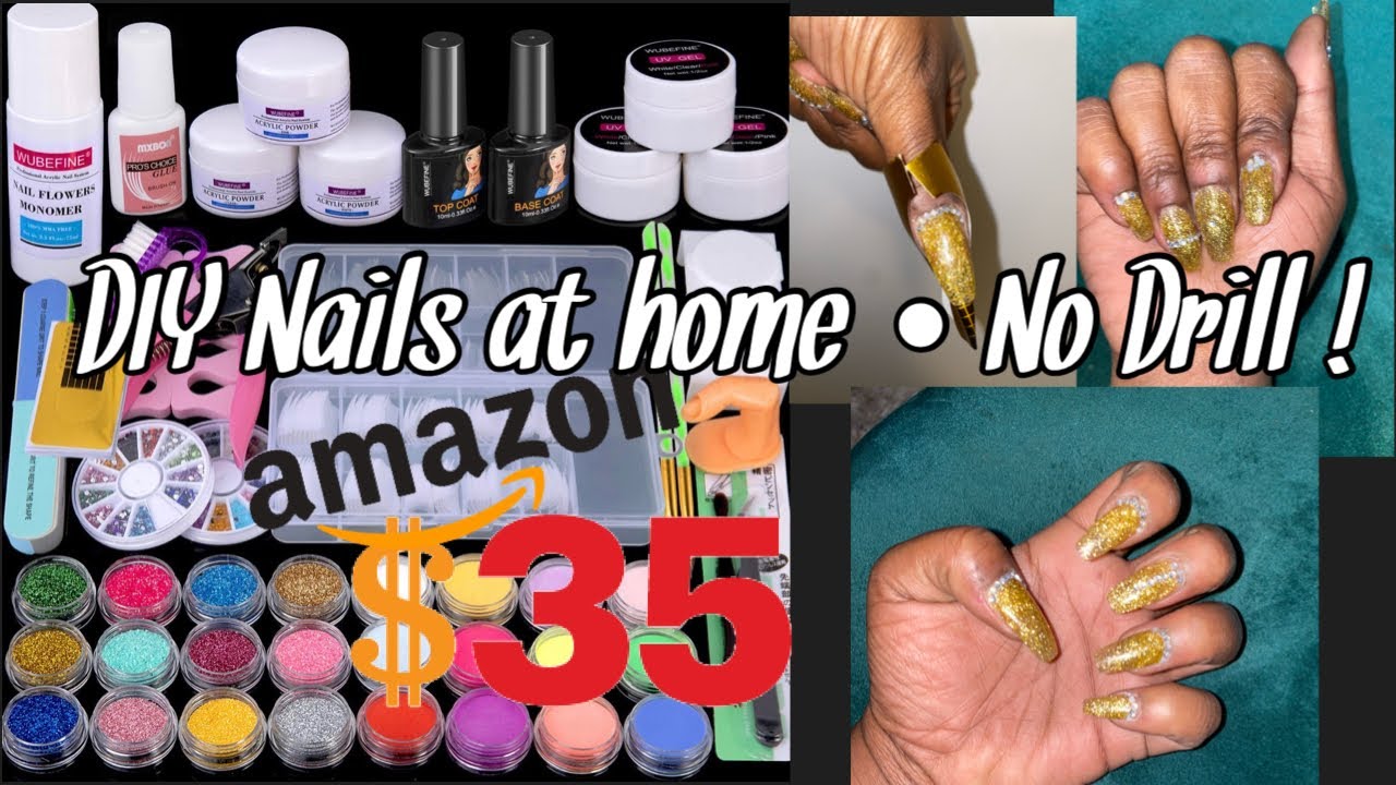 WUBEFINE AMAZON $34.99 NAIL KIT DEMO-NO DRILL | GLITTER NAILS| DIY ACRYLIC NAILS AT HOME NO DRILL