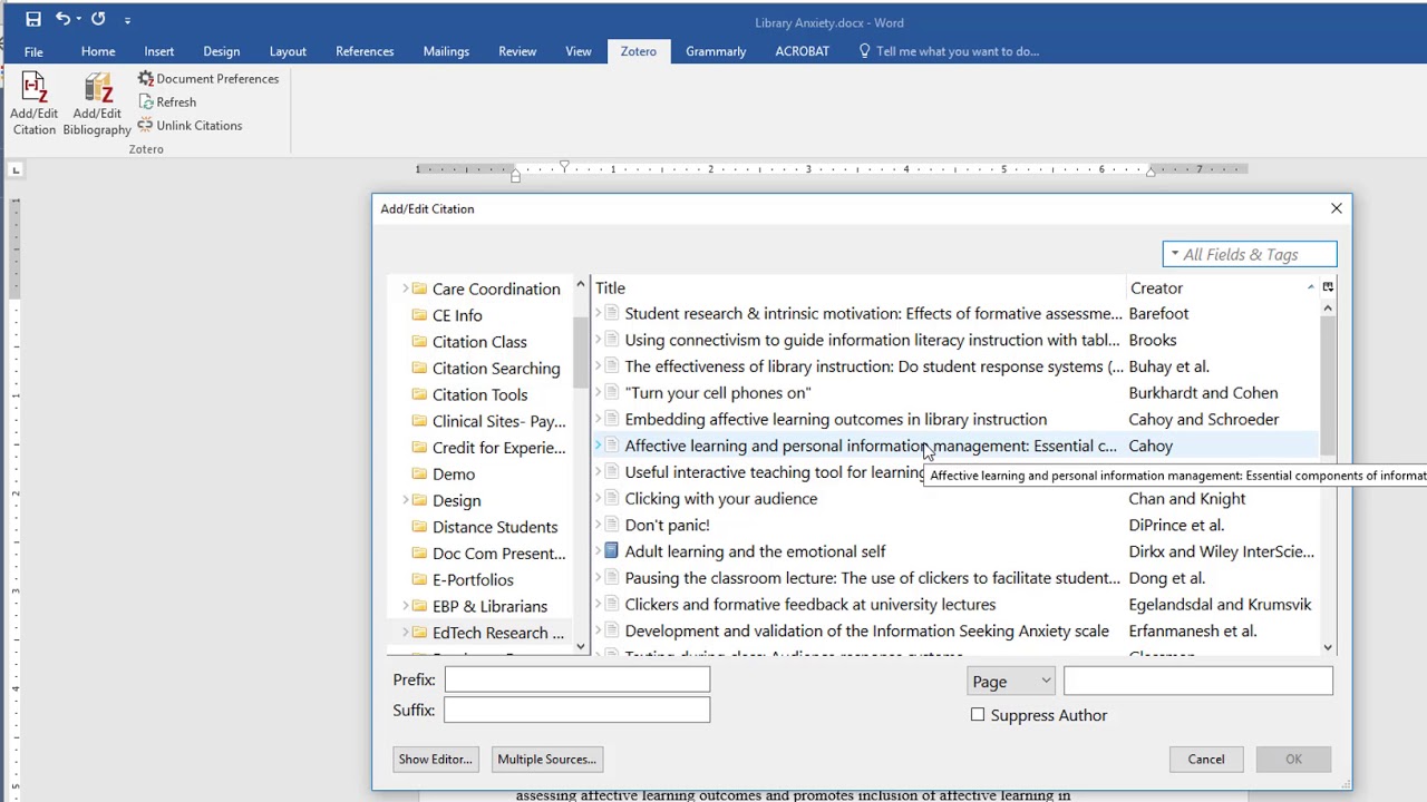 Zotero- Creating Citations & References