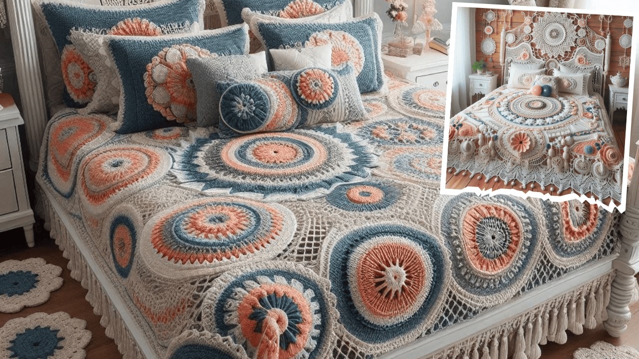 Beautiful bed sheet model knitted with wool (share ideas) #knitted#crocheting