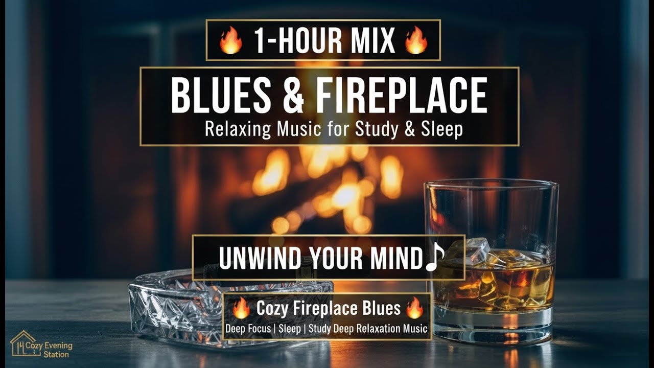 Deep Relaxing Blues & Cozy Fireplace | Whiskey & Cigar Lounge Ambience (1 Hour)