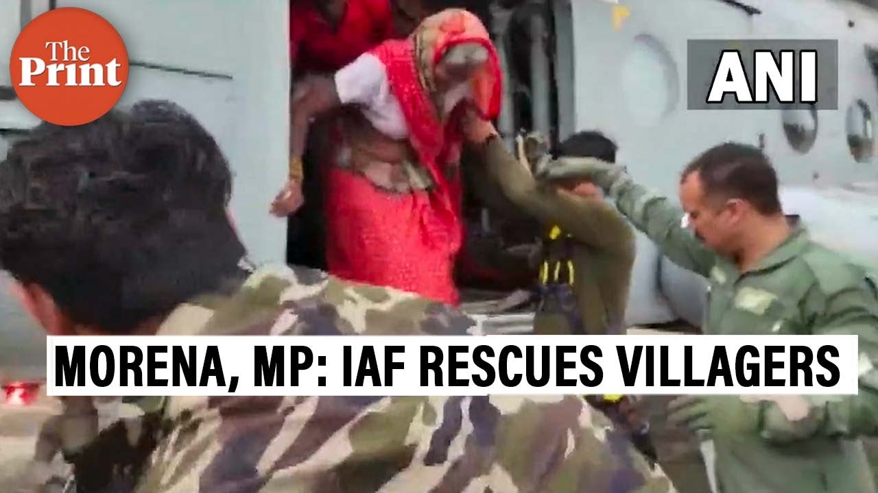 Madhya Pradesh: Villagers rescued by IAF helicopter from flood-affected areas in Morena district