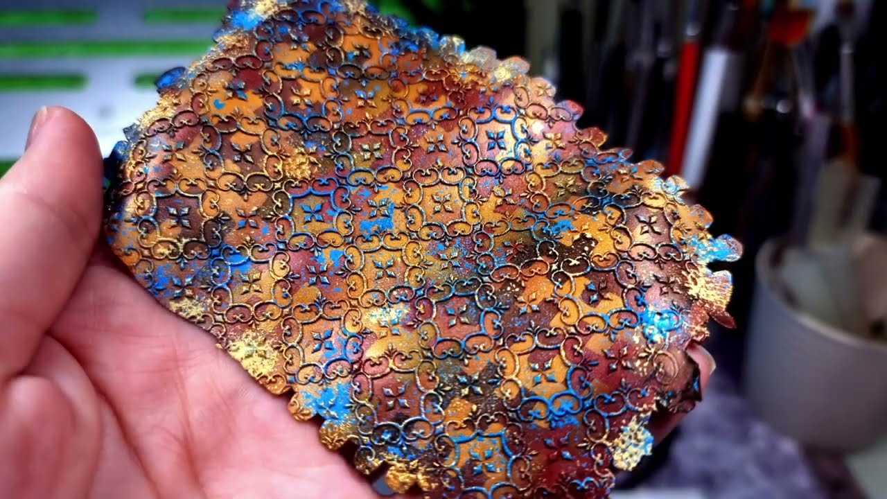 Colorful textured veneer with cute tools and paints! Easy to create! Polymer clay surface technique!