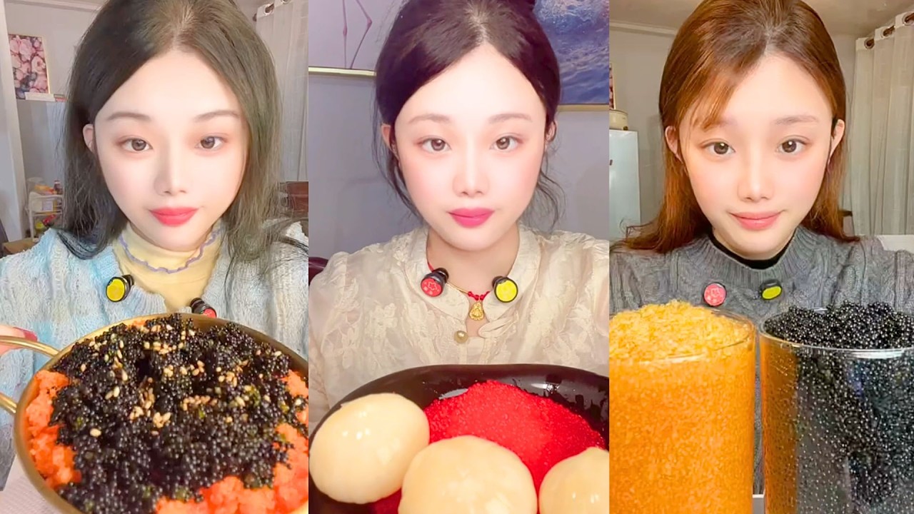 Black, Red, and Orange Fish Roe Mukbang with Egg Toppings