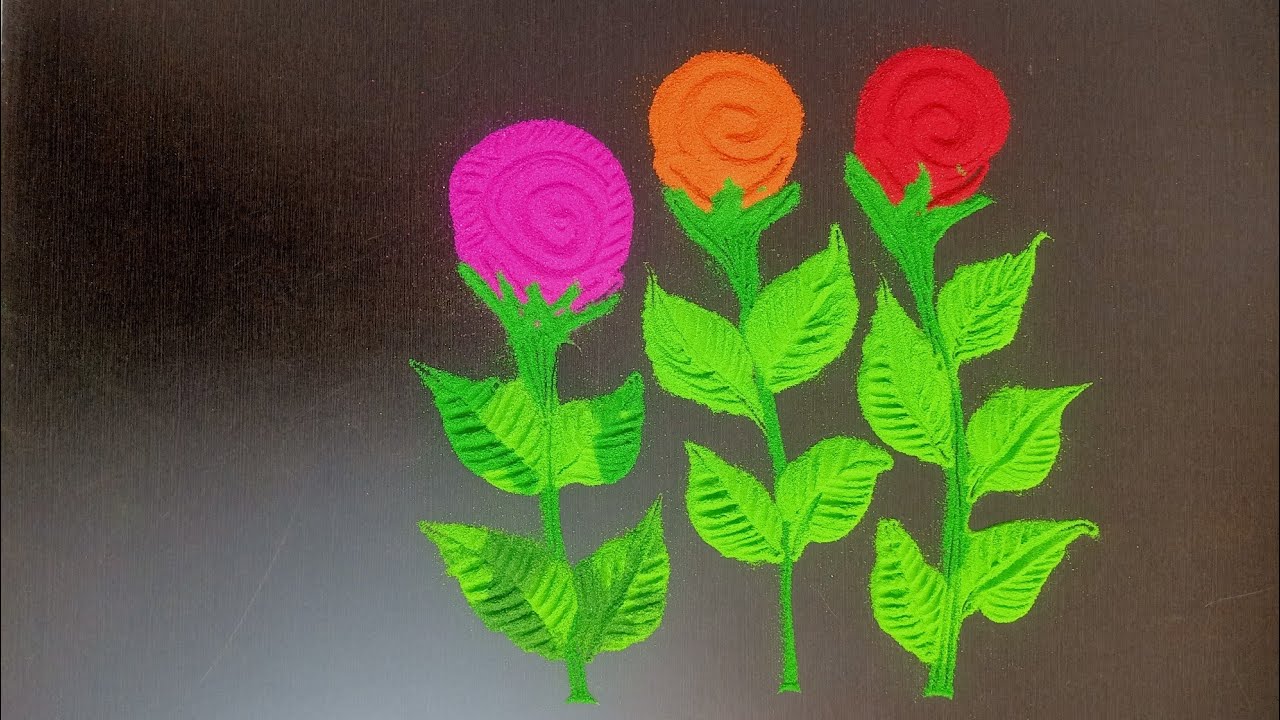 Beautiful rose flowers rangoli designs and simple rangoli #art#simple#beautiful 