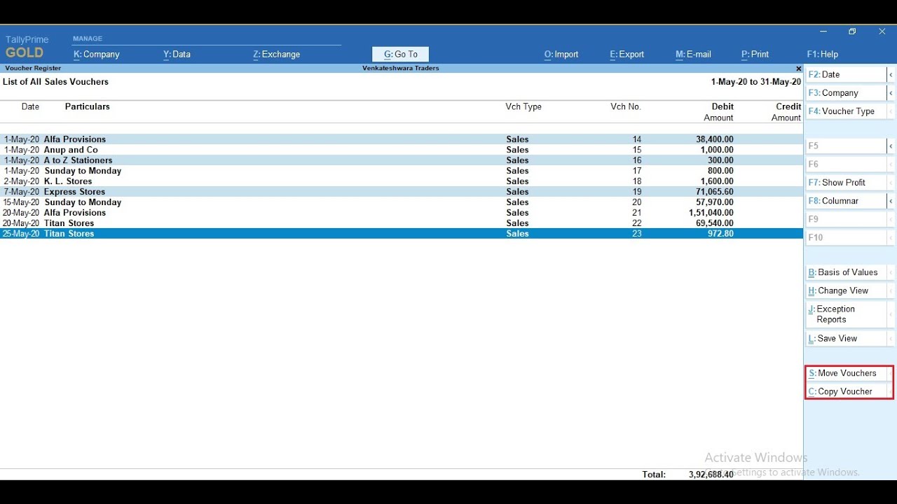 Tally Add On : Move or Copy Multiple Vouchers To New Date in TallyPrime software.