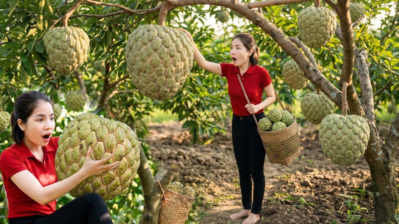 TIME LAPSE - Harvesting tons of custard apples from the garden and took them to the market to sell.