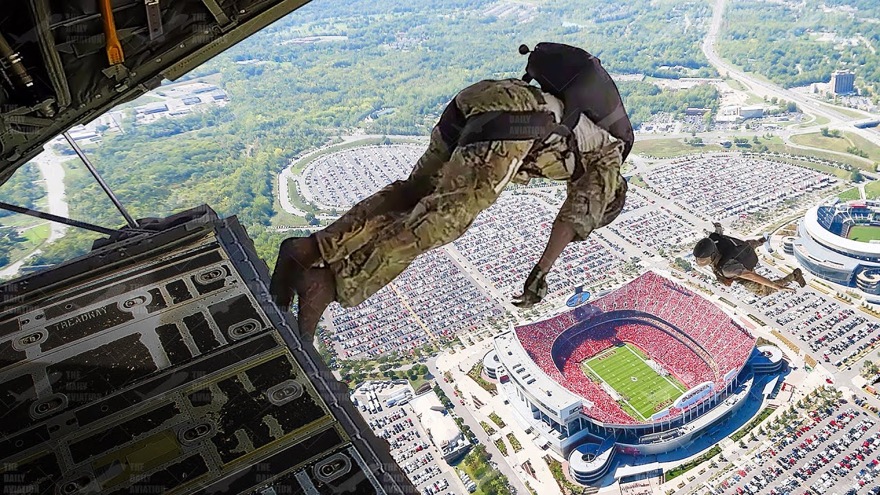 Crazy US Navy SEALs Team Jumps into Crowded Football Stadium