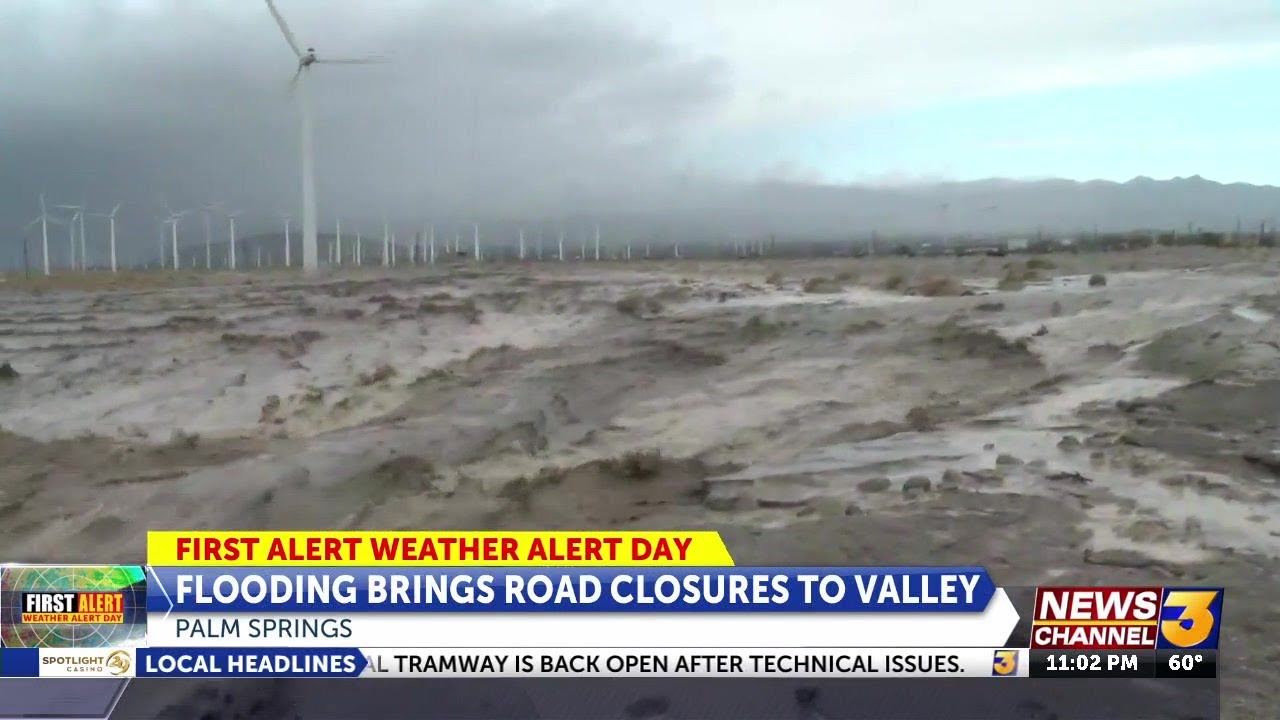 Swift water rescue takes place on flooded roadways at Palm Springs wash