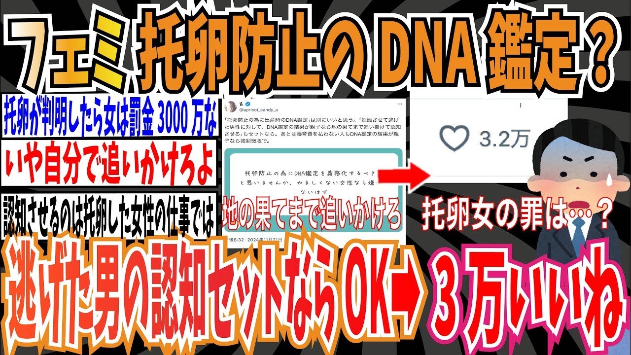 【3万いいね】ツイフェミさん「托卵防止の為のDNA鑑定？”妊娠させて”逃げた男に認知させるもセットならOK」【ゆっくり ツイフェミ】