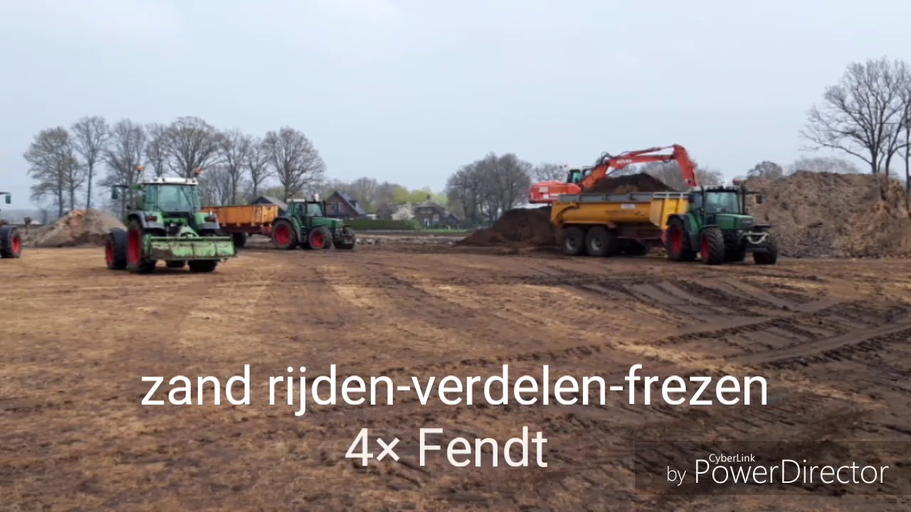 Zand laden-zand verdelen-frezen-4× Fendt-atlas kraan