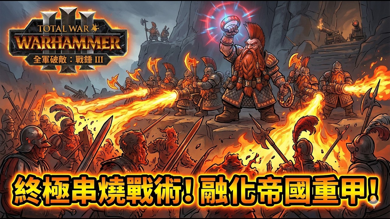 《Total War: Warhammer 3》矮人終極串燒戰術！族長降火抗+火焰砲，瞬間融化帝國重甲步兵