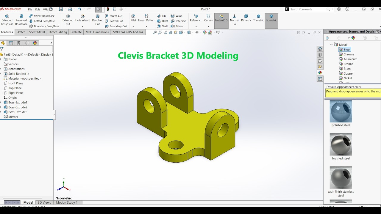 SolidWorks Practice Exercise #01 | Clevis Bracket 3D Modeling