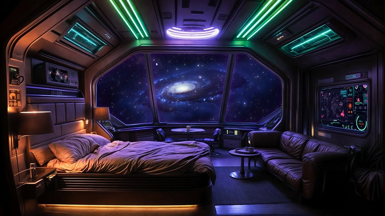 🛰️ Dark Space Starship Bedroom Ambience | Space Noise Ambience | Relaxing Sounds of Space Flight
