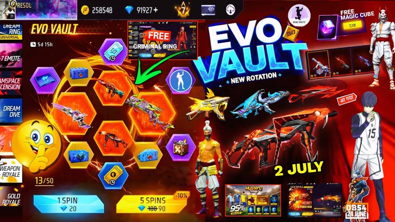 Next Evo Vault Event Free Fire🔥🤯2026 *100% CONFIRM*| 2 July Month Evo Vault Event Cobra Mp40 Skin