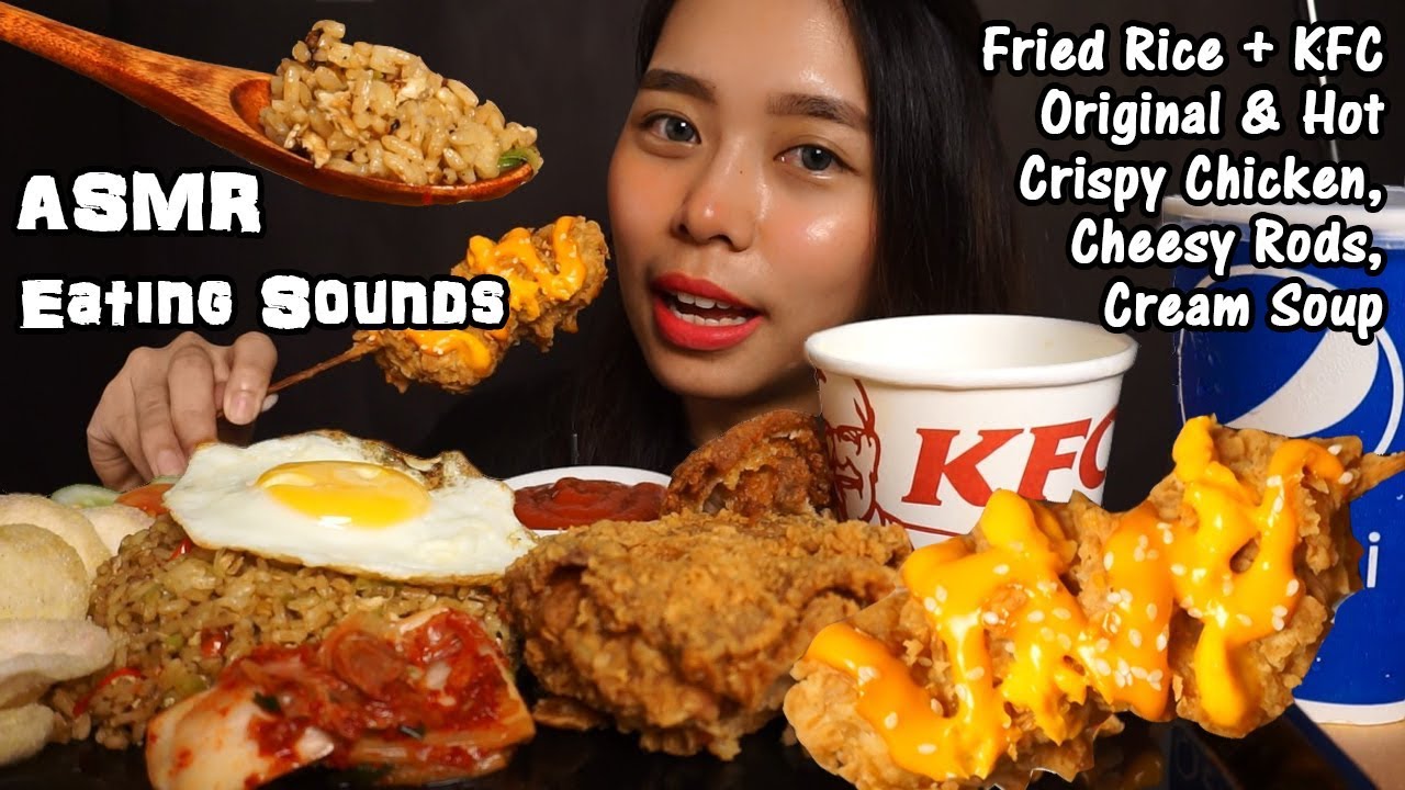 ASMR Nasi Goreng (Fried Rice) & KFC Cheesy Rods Fried Chicken | Crunchy Eating Sounds | No Talking