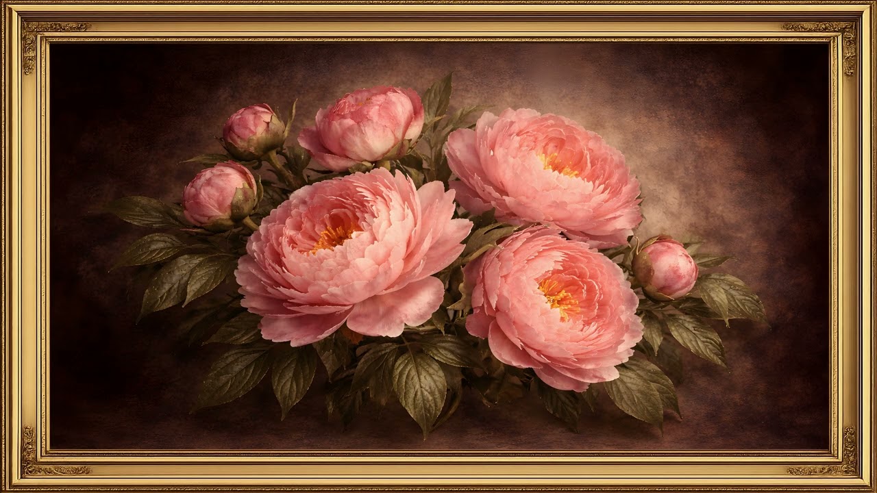 Vintage Peach Pink Peony Painting | Frame TV Art 4K Screensaver (3 Hours)