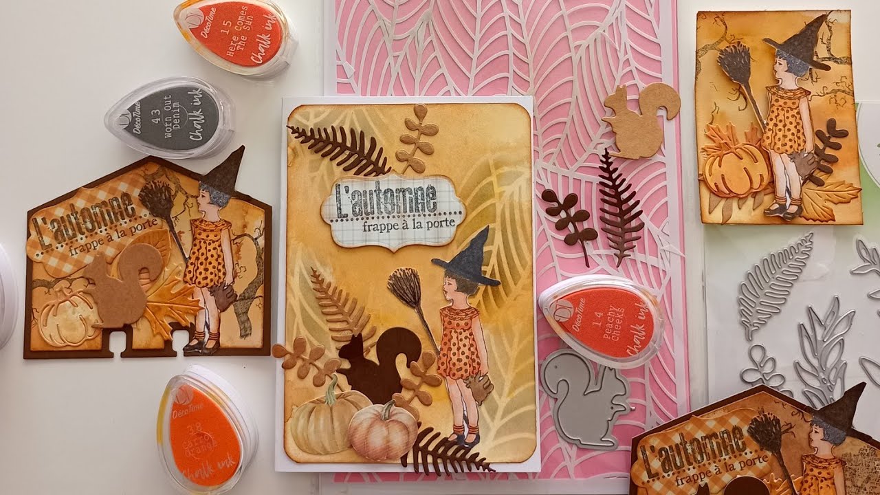 TUTO CARTE AUTOMNE DIES/ENCRES/POCHOIR ACTION