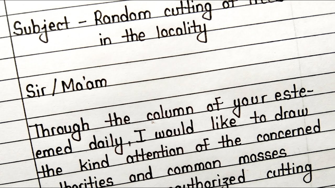 Letter to editor on cutting of trees in english for students