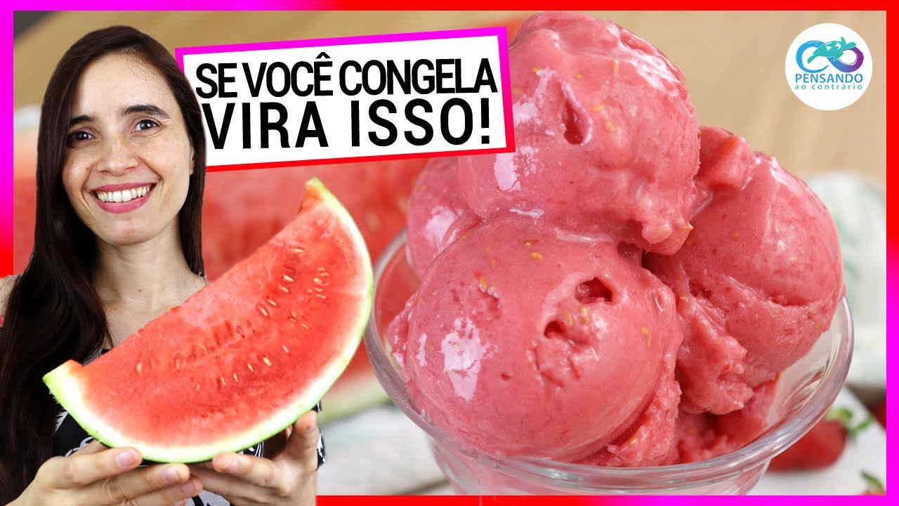 CONGELEI A MELANCIA E A CREMOSIDADE É IMPRESSIONANTE! Sorvete caseiro fácil sem banana e sem açúcar