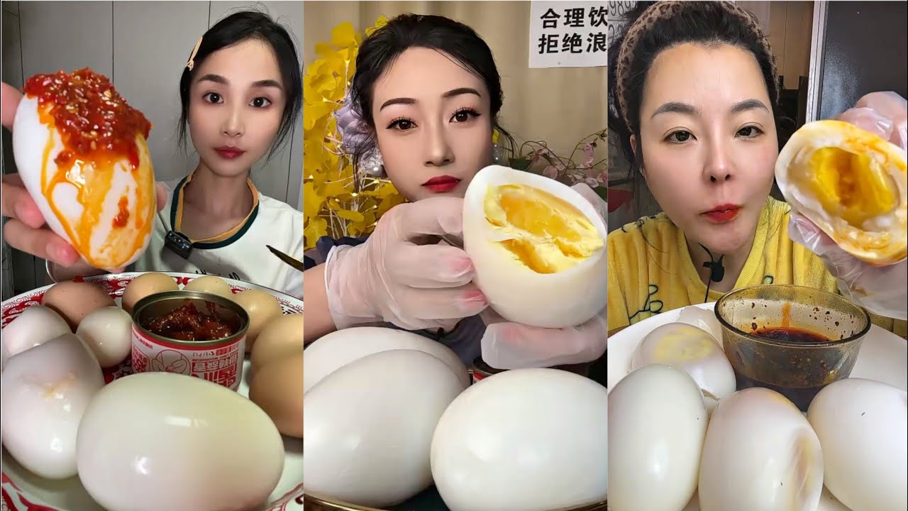 Chinese Mukbang Eating Ostrich Boiled Eggs Challenge🥚Deve Kuşu Yumurtası Yeme Chewy Sounds ASMR