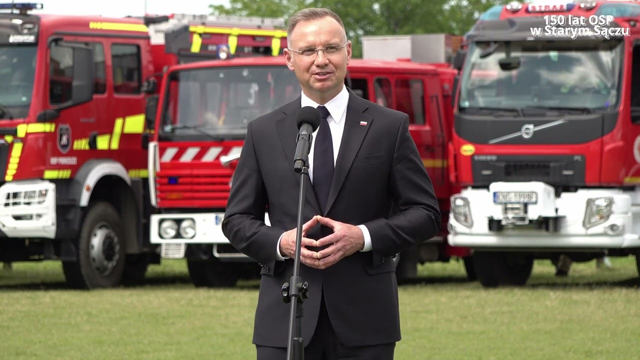 Prezydent RP Andrzej Duda wziął udział w obchodach 150. rocznicy powstania O S P w Starym Sączu.