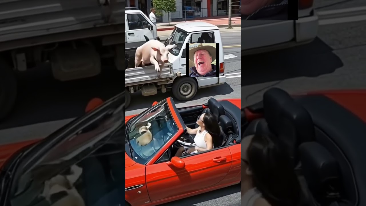 Pig Jumps Off Truck Into Passing Convertible&mdash;Wildest Escape Ever! 😂🐷
