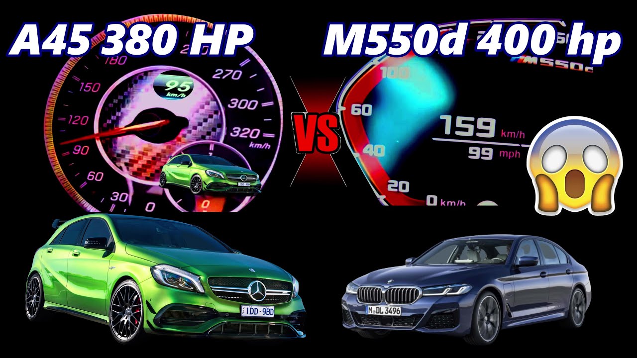 💰 $120K Diesel Beast vs Hyper Hatch! Mercedes AMG A45 380 HP vs  BMW M550d 400 HP DRAG RACE