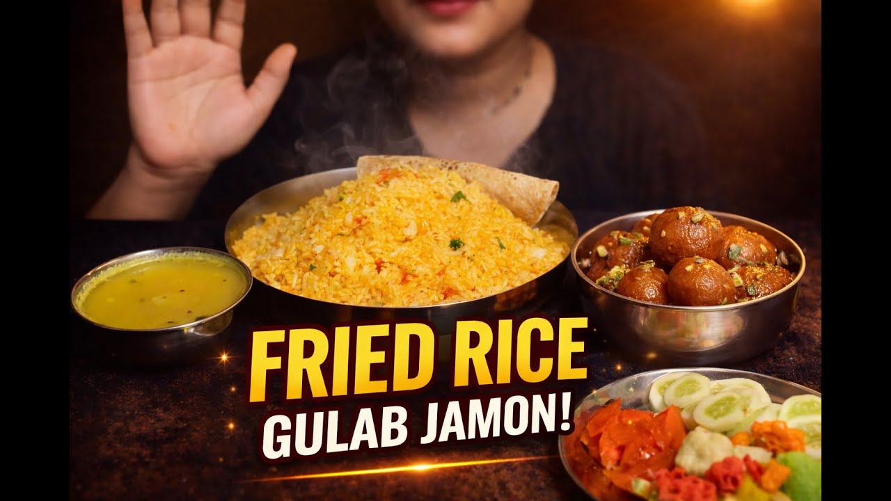 Eating Fried Rice + Daal + Roti + Gulab jamun + Indian Khana + Bhukh Lagi ASMR