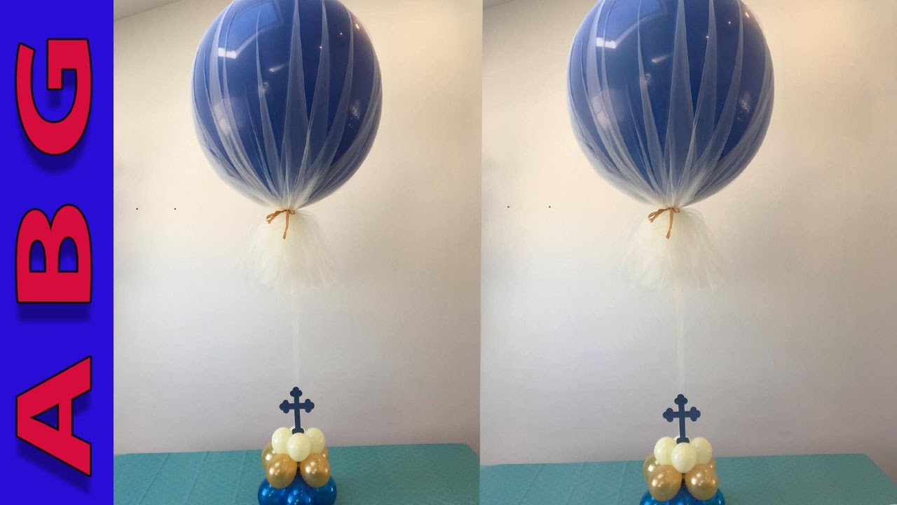 DIY 3' Jumbo Balloon Centerpiece Covered with Tulle Decoration tutorial