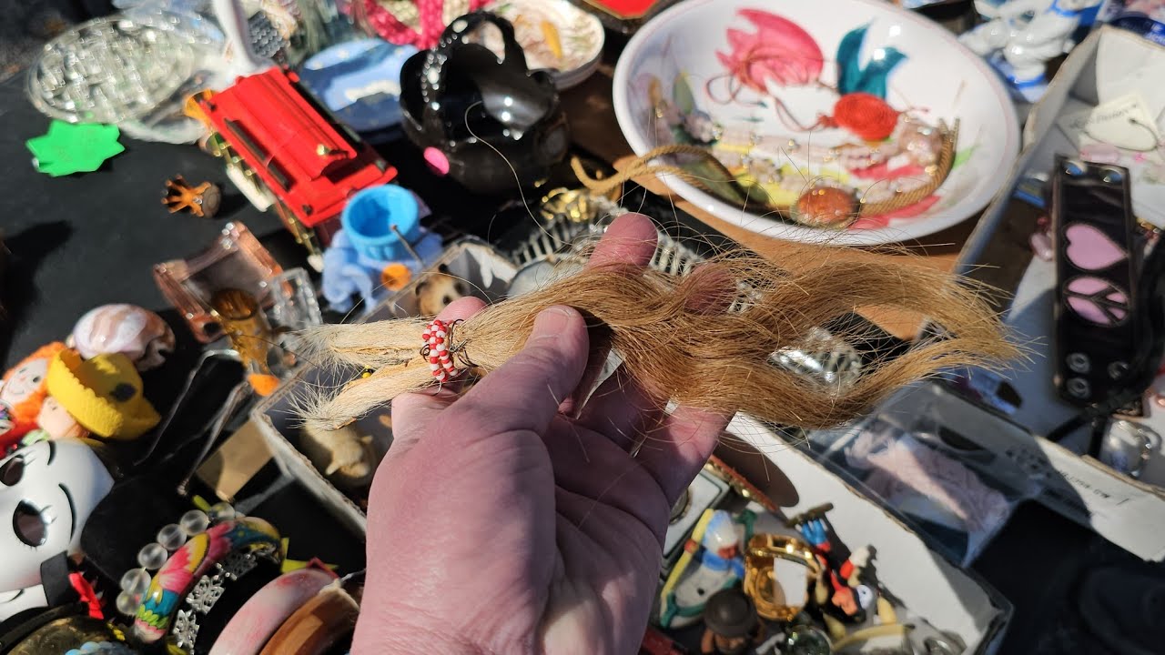 What is this LOCK of HAIR for? FLEA MARKET CLOSING! BOUGHT 4 GALLONS of JEWELRY! Thrift with me!