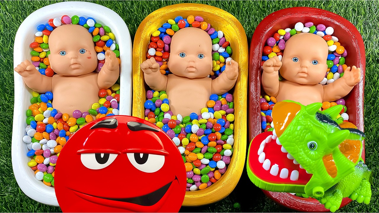 4 Minutes Satisfying with Full of 3 Rainbow BathTubs Candy with M&M's & Magic Slime Cutting Video