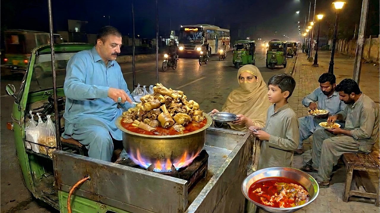 100/- Rs MOST POPULAR OVERNIGHT STREET FOOD IN LAHORE 😍 AUTHENTIC BONG PAYE | TROTTERS | FOOD STREET