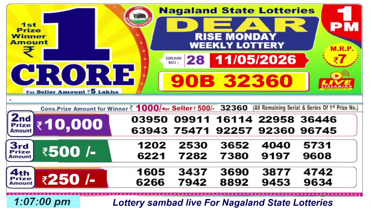 Dear Lottery Sambad 1 PM Lottery Live Result | Lottery Sambad Live 11.05.2026 Nagaland Lottery Live