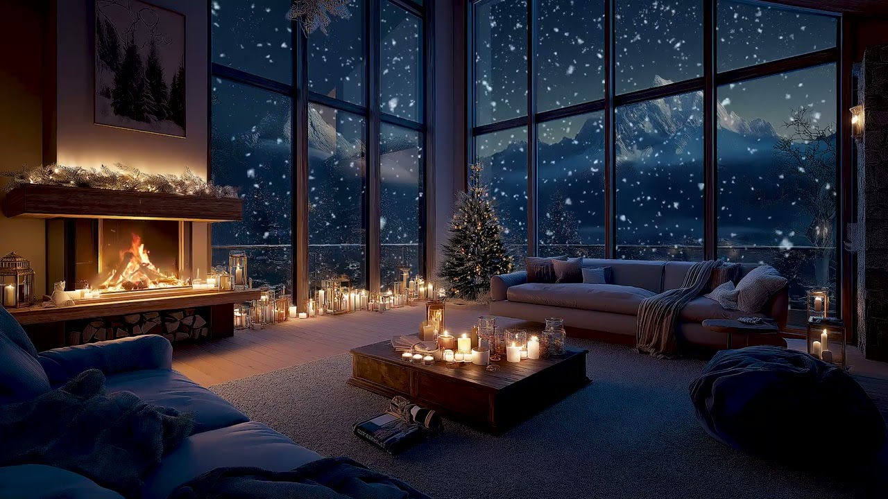 Snowfall Christmas Serenity – Cozy Cabin Fire & Soft Holiday Melodies