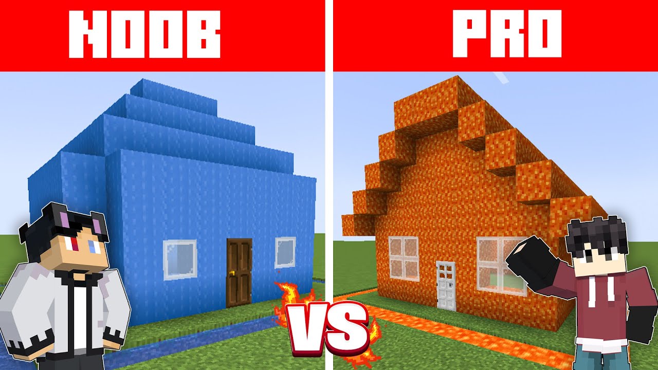NOOB vs PRO: WATER VS LAVA HOUSE BUILD CHALLENGE in Minecraft