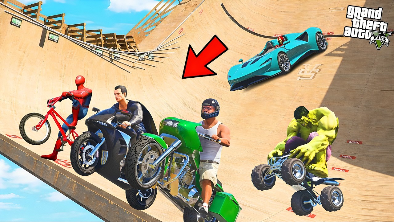 GTA V : Franklin & Avengers Army VS Ultimate Mega Ramp Jump Challenge ! in Telugu