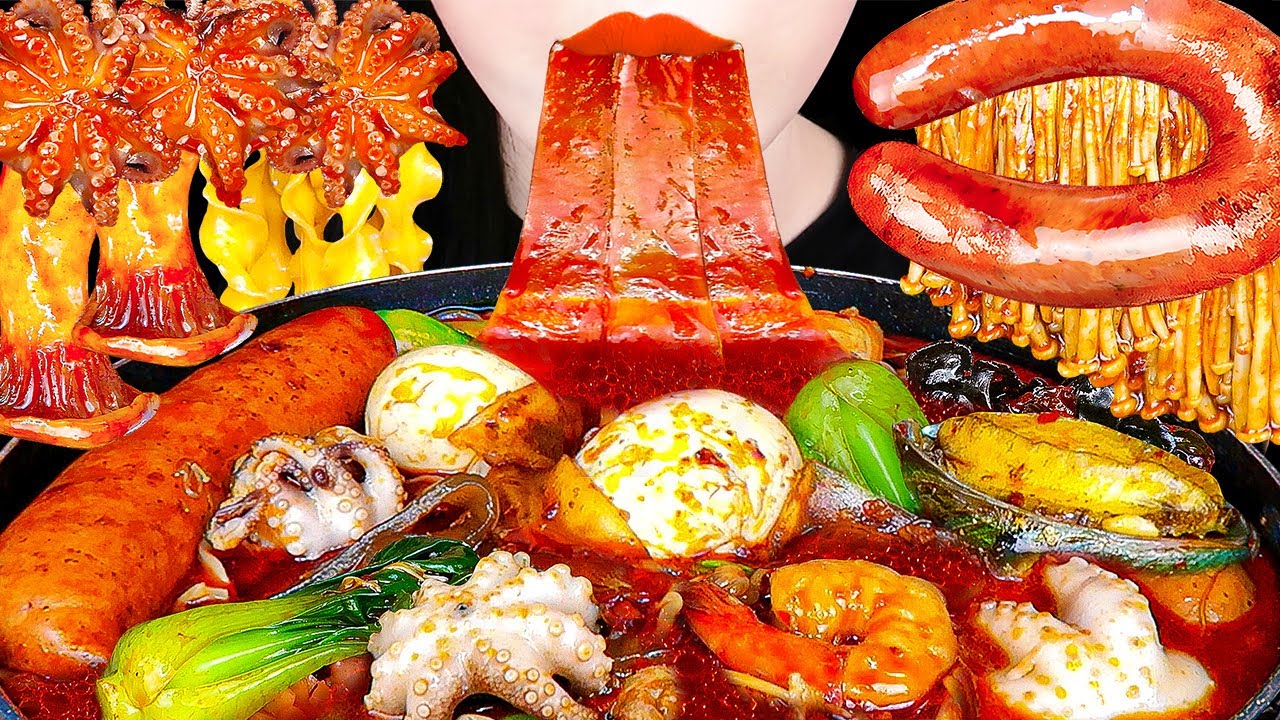 ASMR MUKBANG| SPICY SEAFOOD KIELBASA MALATANG 해물 마라탕 먹방 HOT POT RECIPE (레시피포함) 킬바사소시지 COOKING&EATING