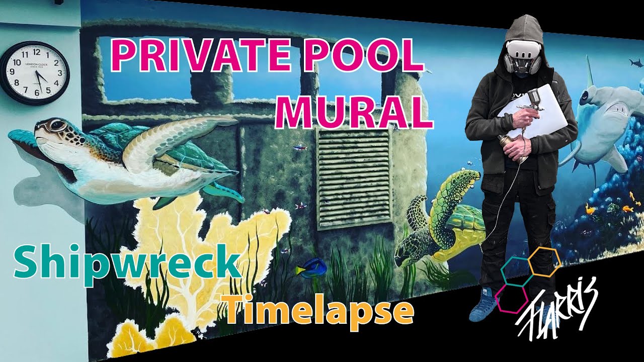 Underwater Shipwreck Mural | UV-Glowing Bespoke Art for Private Pool | Flarris Mural Art