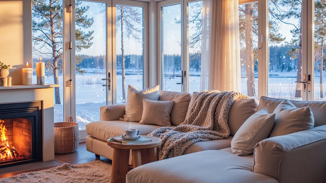 Peaceful Winter Cabin 🎹❄️ | Soft Piano Music, Fireplace Ambience & Falling Snow for Deep Relaxation