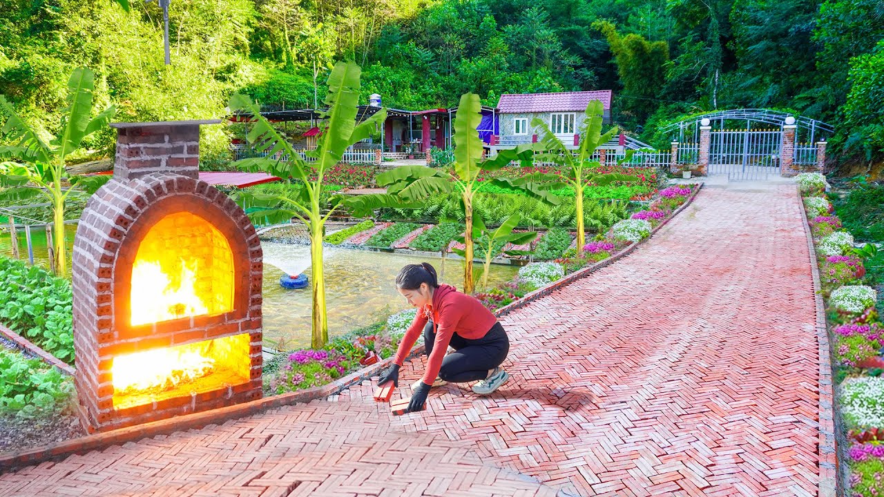 Full Video: 55 Days Building a Long Road by Alternating Lots of Red Bricks - Creative Building