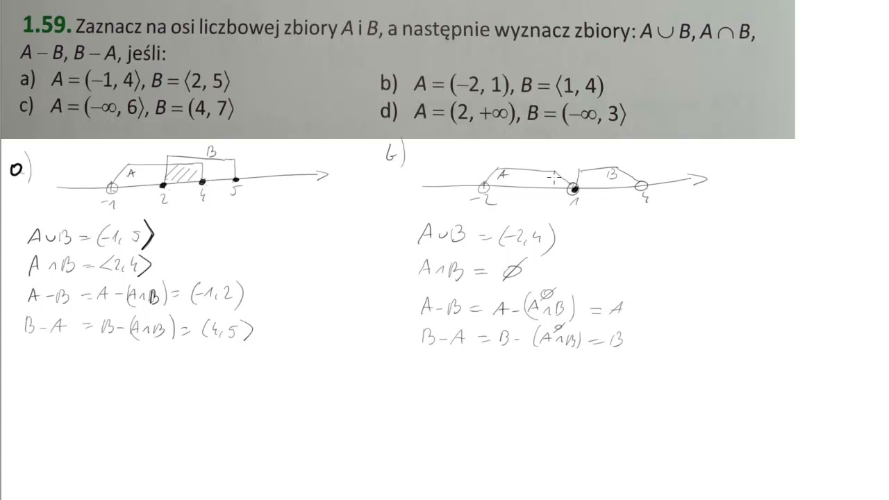 1 59 Zaznacz na osi liczbowej zbiory A i B, a następnie wyznacz zbiory