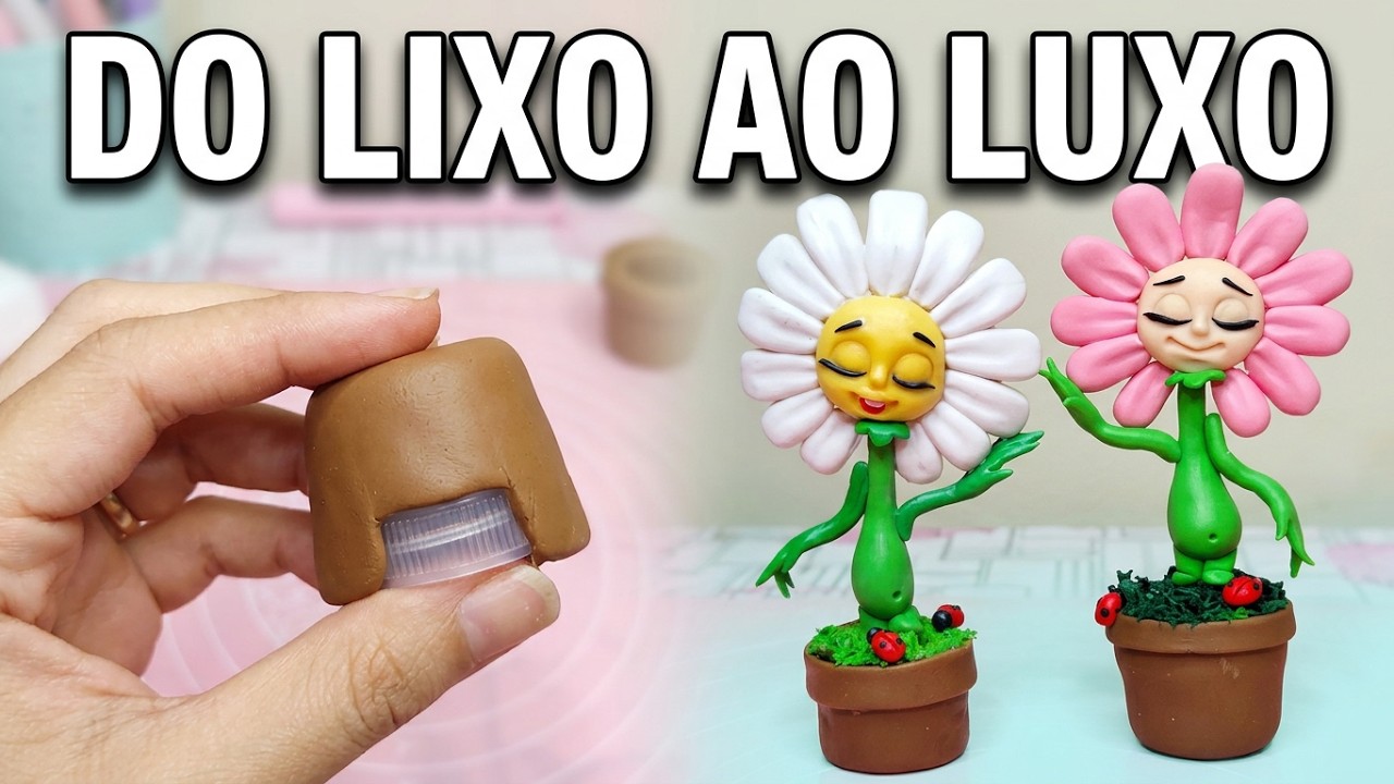 DIY: Mini vasos com flor em biscuit, com MATERIAIS RECICLÁVEIS.