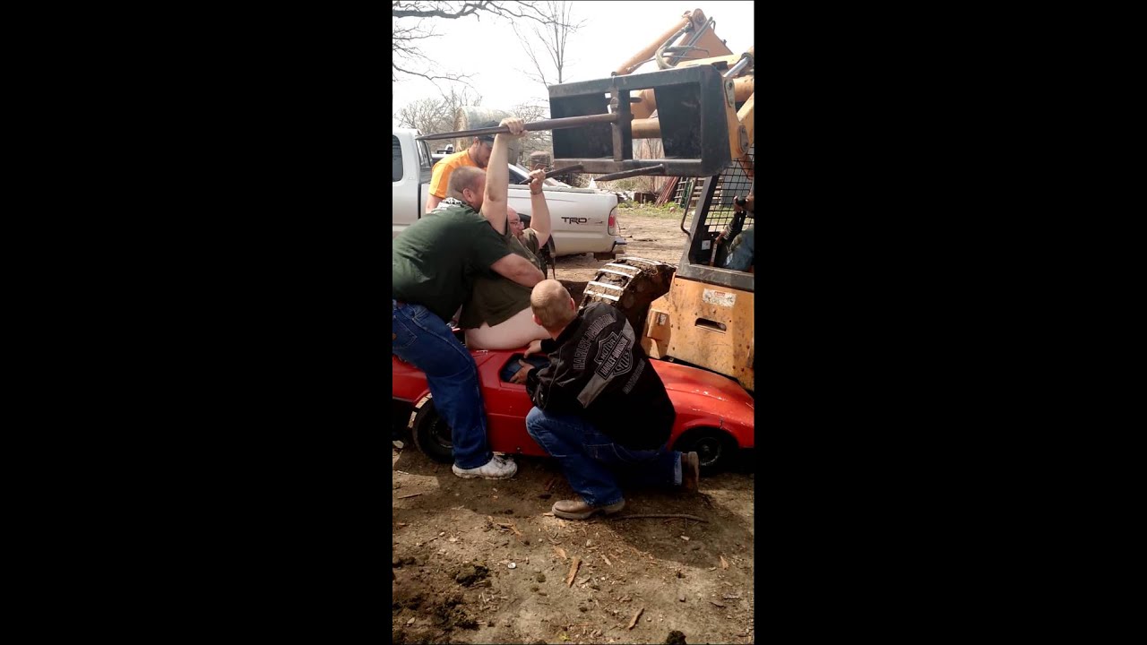 Fat man in a little car! REMOVAL WITH BOBCAT