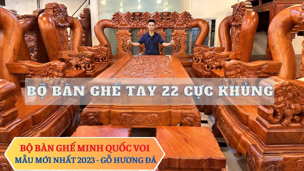 Đã mắt trước Bộ bàn ghế Minh quốc voi tay 22 gỗ Hương đá | SIÊU KHỦNG